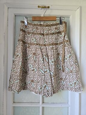 Gap Brown Aqua Print Pleated Cotton Skirt Size 2